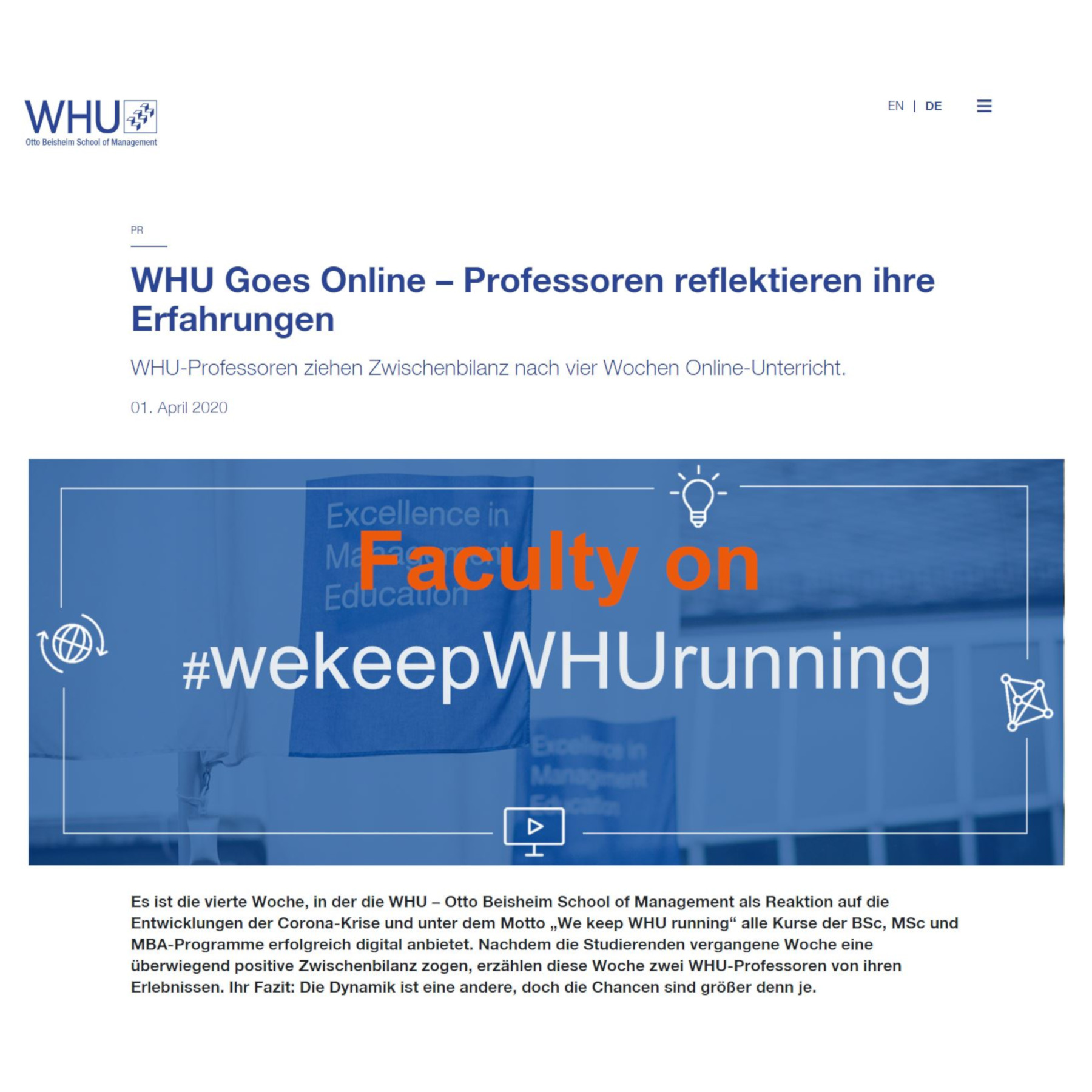 WHU Goes Online – Professoren reflektieren ihre Erfahrungen