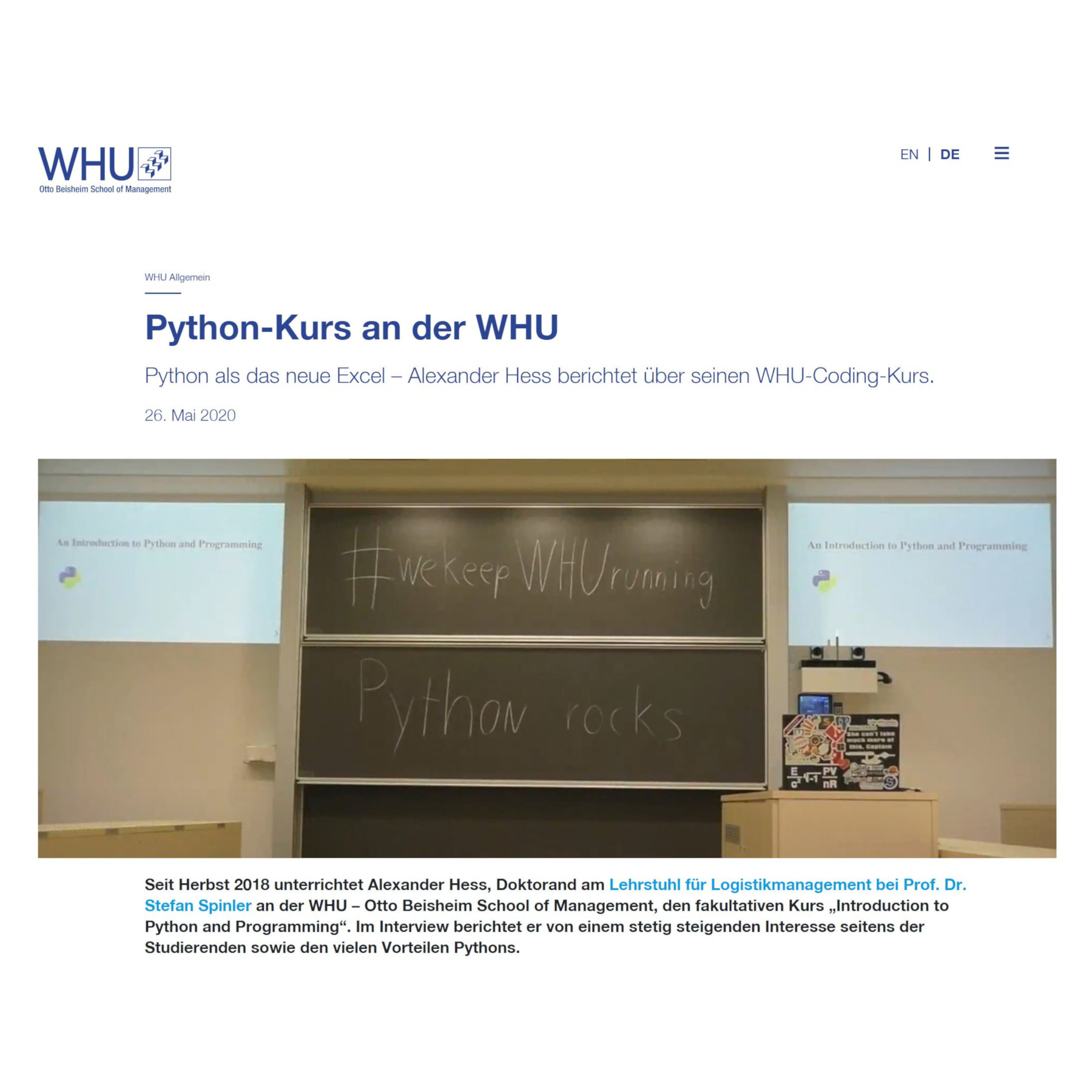 Python-Kurs an der WHU